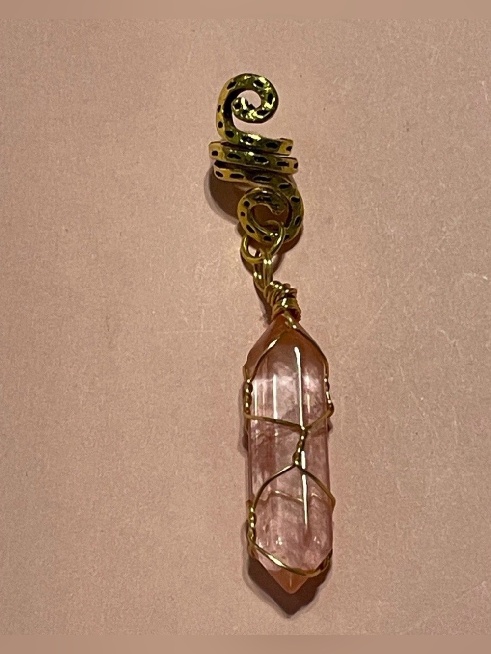 Gold Tone Pink Crystal Pendant #9106